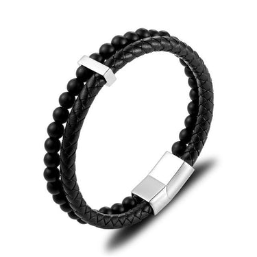 Leather & Natural Stones Lapis,Wood Jasper & Onyx ENERGY BOOST Mens Bracelet